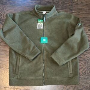 New military olive green Orvis signature heavy fleece full zipper jacket XL mens